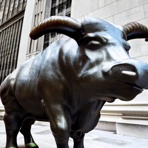 Image similar to photo of The Wall street bull shocked about the stock market crash, highly detailed