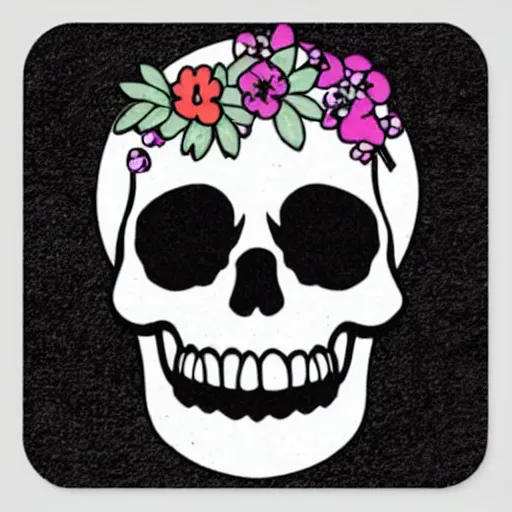 Prompt: cute flowers in a skull sticker