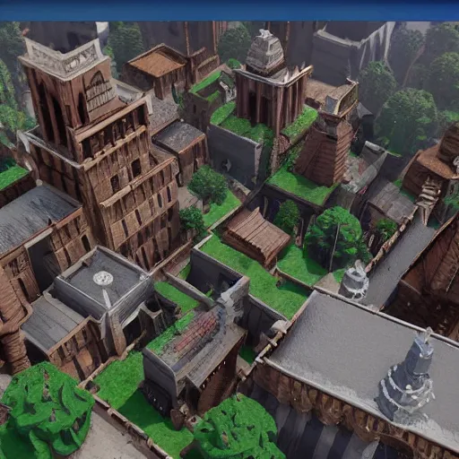 Prompt: medieval city voxel style in unity unreal engine