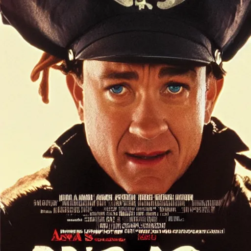 Image similar to a 8 0's movie poster with tom hanks as a pirate, the movie is called saving pirate ryan cinematic photo