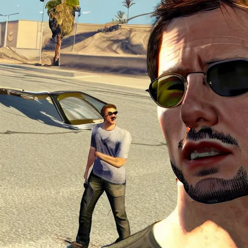 Prompt: Tom Cruise wearing sunglasses, epic GTA V art