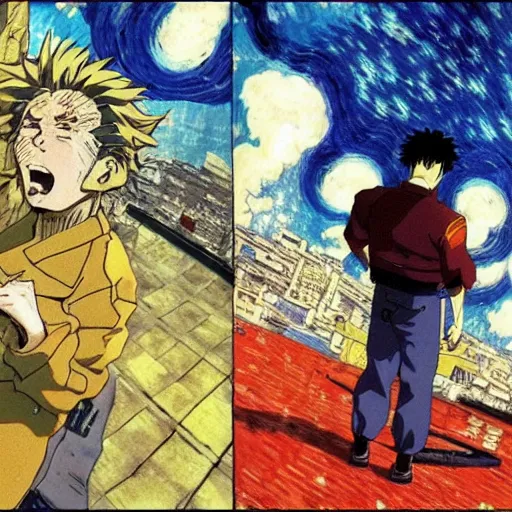 Prompt: akira anime film, by van gogh