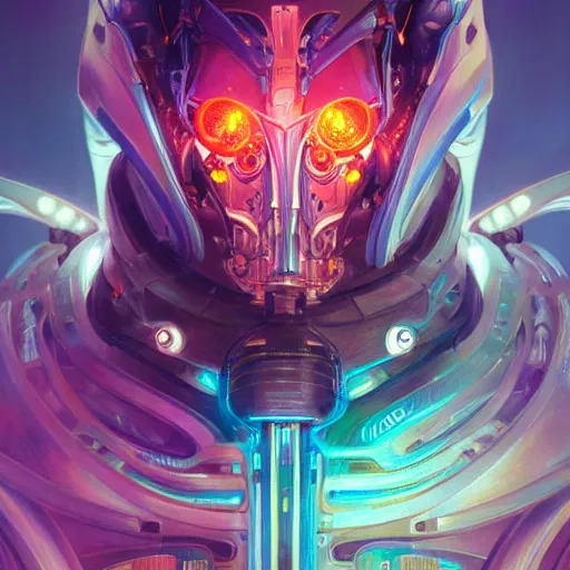 Prompt: portrait, biomechanical, bioluminescent, cyberpunk, bionics, augments, lights, cables, elegant baroqe style, colorful, vivid, imposing, epic, digital painting, artstation, concept art, art by stanley lau and artgerm and magali villeneuve and alphonse mucha