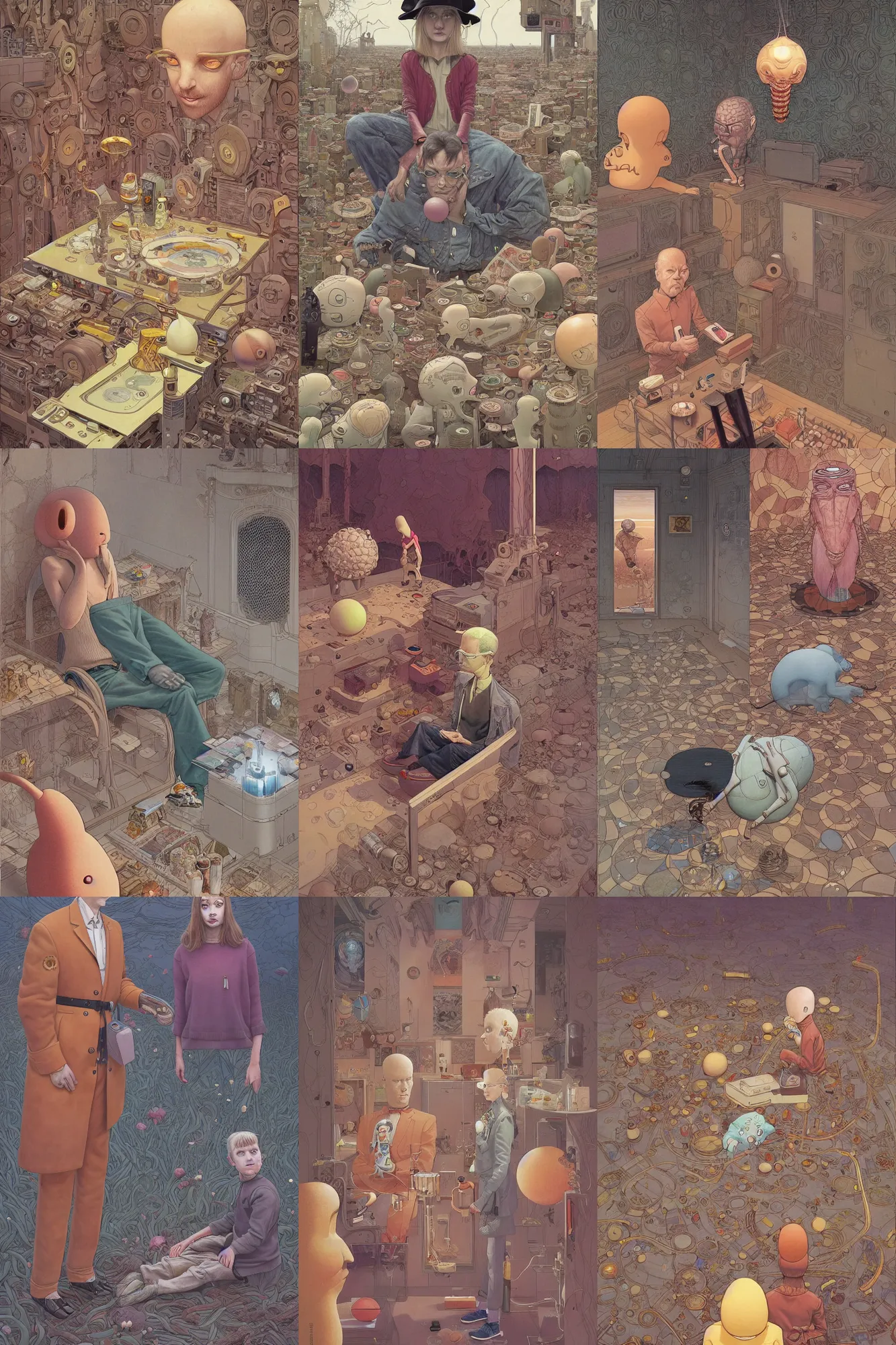 Prompt: the ego separates, by Moebius!!, (((by Daniel Clowes))), by Mattias Adolfsson, (by Mandy Jurgens), oil on canvas