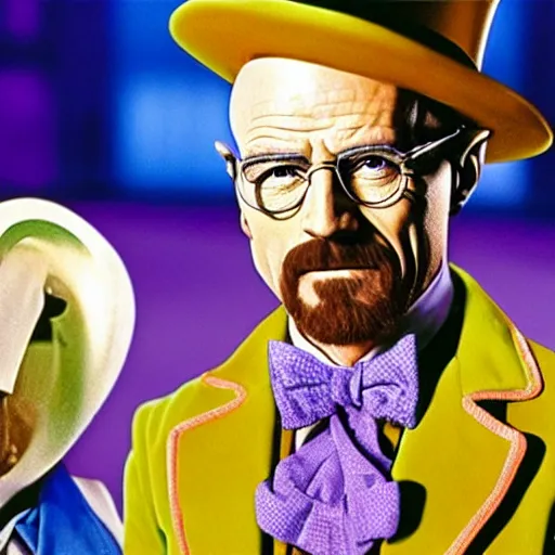 Willy Wonka with Walter White dressed in hazmat suits