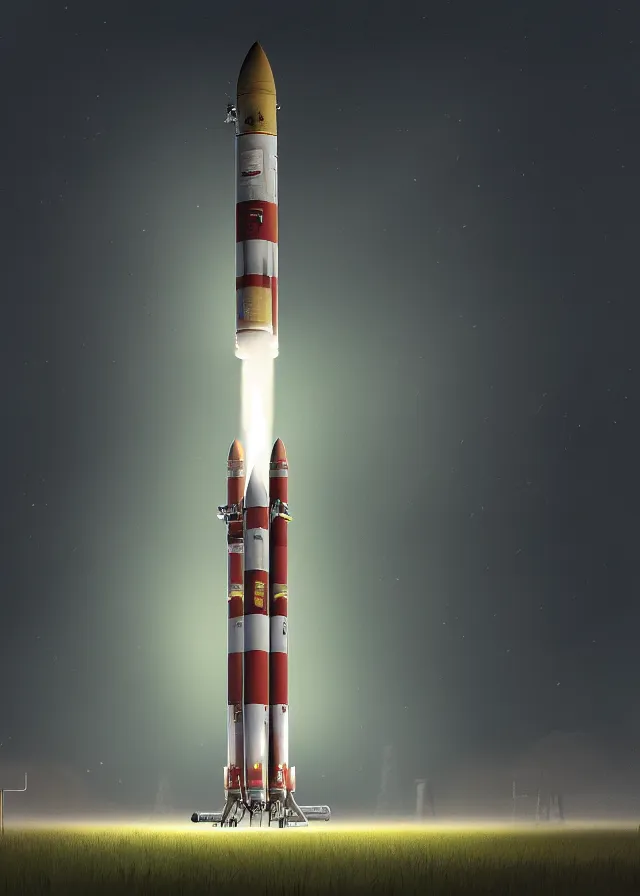 Image similar to epic professional digital art of complex heavy vertical rocket on launch pad, at takeoff, ambient light, painted,, cinematic, detailed, grand, leesha hannigan, wayne haag, reyna rochin, ignacio fernandez rios, mark ryden, van herpen, artstation, cgsociety, epic, stunning, gorgeous, wow wow detail