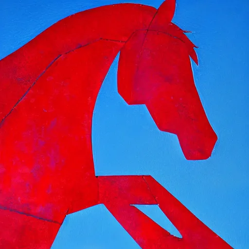 Image similar to horse statue , background from blue to red to yellow