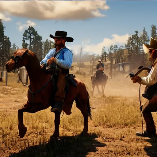 Image similar to a saloon fight between cowboys in the style of rockstar red dead redemption 2, concept art, 8 k, trending on artstation, brushstrokes
