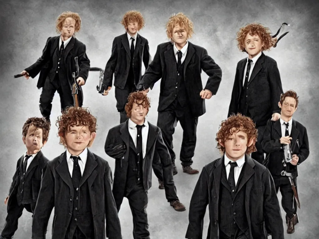 Image similar to hobbits as men in black