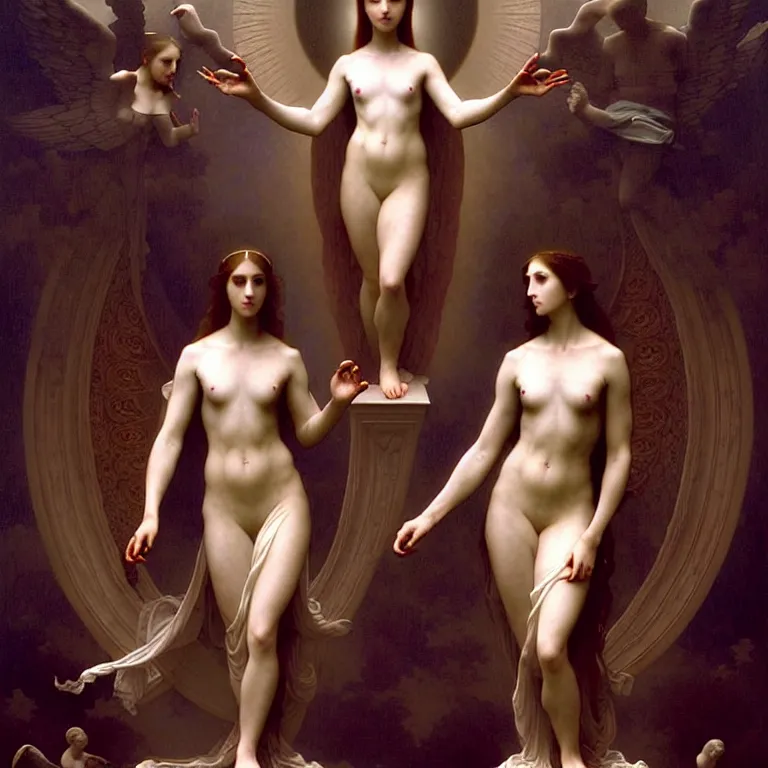 Image similar to renaissance professional digital art of wonderful symmetrical goddess, hight blue atmospheric, dramatic lighting, cinematic, painted, intricate, detailed, foreboding, by art by meredit frampton and william - adolphe bouguereau and gregory crewdson, epic, stunning, gorgeous, much wow, cinematic, masterpiece.