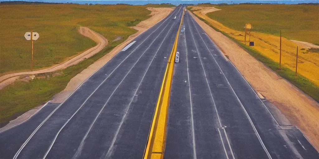 Image similar to “American highway in the style of Marcelino Truong”