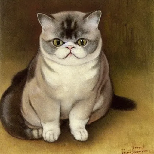 Prompt: exotic shorthair cat, solid grey, beautiful painting by beautiful potter and henriette ronner - knip and alphonse mucha