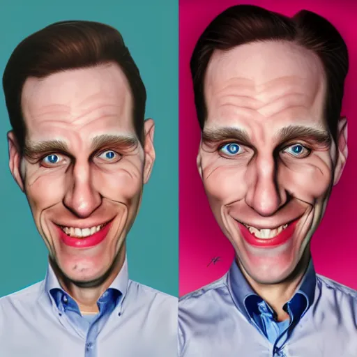 Image similar to Caricature portraits done of Jerma, realistic, hyperrealistic, very realistic, highly detailed, very detailed, extremely detailed, detailed, oil painting, digital art, trending on artstation