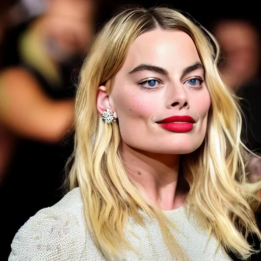 Prompt: a portrait of Margot Robbie blowing a kiss, detailed face