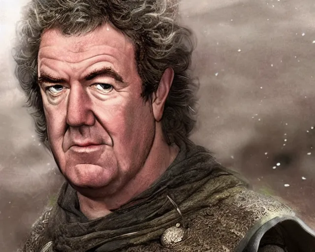 Image similar to jeremy clarkson in lord of the rings, character art, by various concept artists, redshift render, hyperrealistic face, photorealistic render