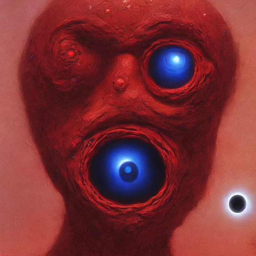 Image similar to a cosmic being shaped like an eyeball, epic, horror, red, white, by greg rutkowski and zdzisław beksinski, 8 k