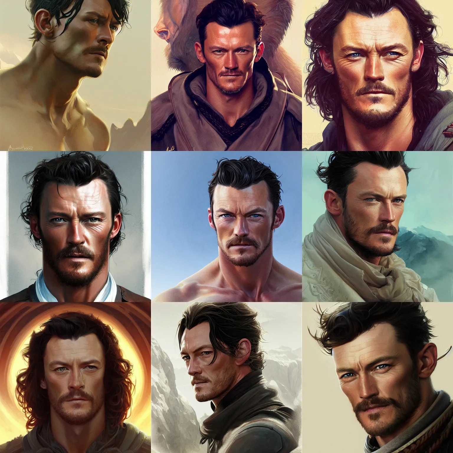 Image similar to male explorer, luke evans, portrait, highly detailed, digital painting, artstation, concept art, sharp focus, illustration, art by artgerm and greg rutkowski and alphonse mucha