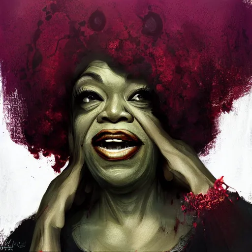 Image similar to a zombie Oprah Winfrey, by WLOP, horror, wounds, bloody, dark fantasy, trending on artstation