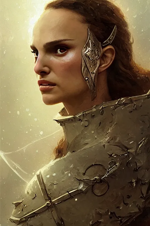 Image similar to natalie portman, legendary warrior, heroic fighter, lord of the rings, tattoos, decorative ornaments, battle armor, by carl spitzweg, ismail inceoglu, vdragan bibin, hans thoma, greg rutkowski, alexandros pyromallis, perfect face, finely detailed, realistic shading