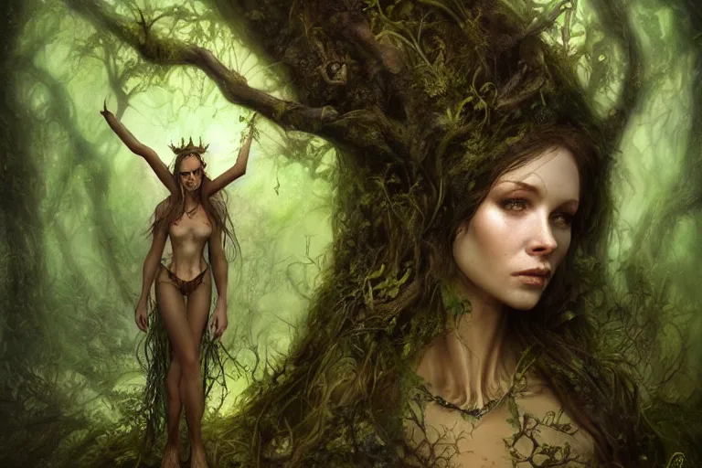 Image similar to portrait of a dryad by brian froud and jessica rossier dark mysterious