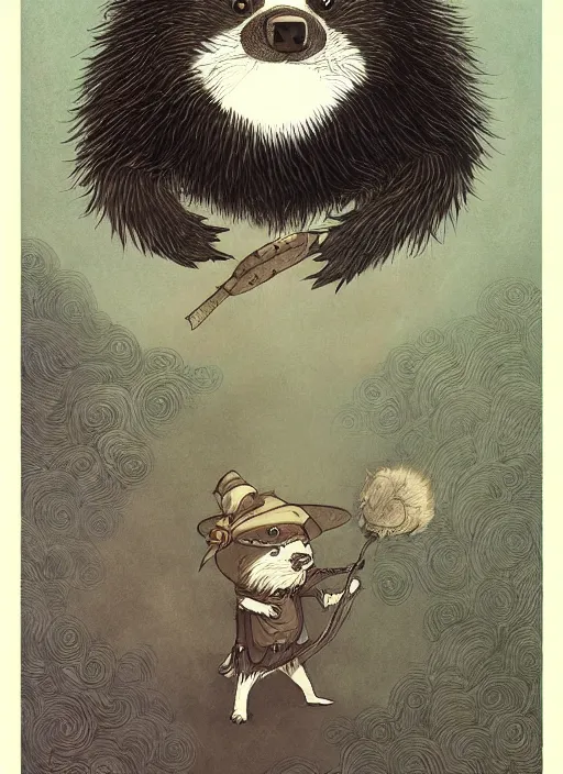 Image similar to a fantasy chibi illustration portrait of an anthropomorphic badger mage, by victo ngai, by stephen gammell, by george ault, artstation