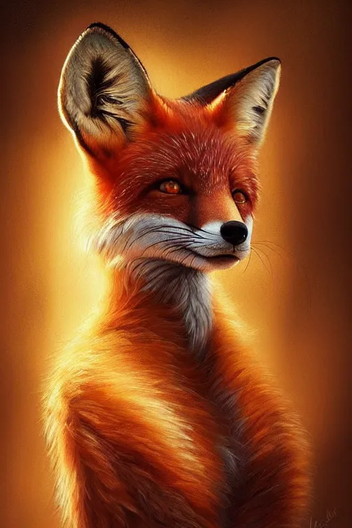 Image similar to majestic and regal portrait of a beautiful young female fox lady!!, fox ears, tail, intricate, epic, elegant, menacing, fantasy, highly detailed, digital painting, hard focus, beautiful volumetric lighting, epic light, ultra detailed, souls, smoke, by leesha hannigan, ross tran, thierry doizon, kai carpenter, ignacio fernandez rios