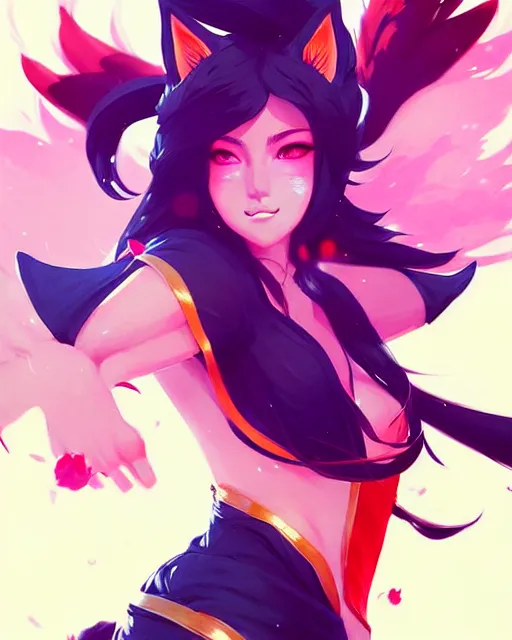 Image similar to a ultradetailed painting of ahri from league of legends by conrad roset, greg rutkowski and makoto shinkai trending on artstation