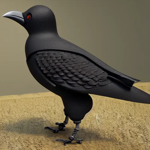 Prompt: a robotic corvid, vray, 55mm