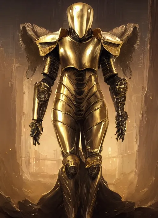 Prompt: knight with angel vibe in heavy gold and white armor, full body silhouette. dark water, tentacles, cyberpunk pearl armor, futuristic fantasy, highly detailed, digital painting, trending on artstation, concept art, sharp focus, illustration, art by artgerm and nixeu and greg rutkowski and magali villeneuve.