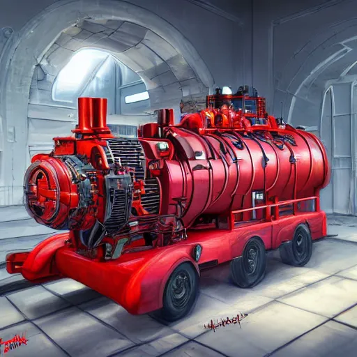 Prompt: highly detailed Red 2mw diesel generator, concept art, character art, studio lightning, bright colors, intricate, masterpiece, photorealistic, hyperrealistic, sharp focus, high contrast, Artstation HQ, DeviantArt trending, 4k UHD, Unreal Engine 5