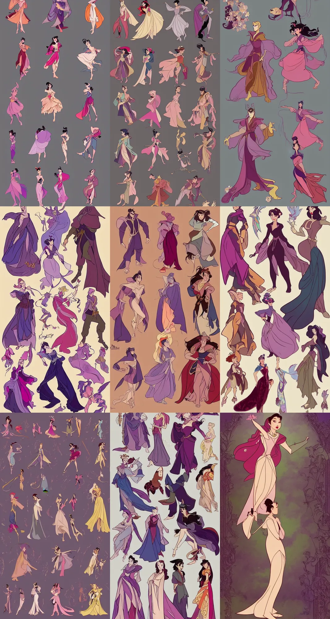 Prompt: Character concept fashion spot illustrations of Disney's Hunchback of Notre Dame and Mulan crossover, colorful, full-body, bloom, dynamic poses, diaphanous cloth, intricate crystalline and feather jewelry, ornate, filigree, arcane, cinematic lighting, by Artgerm, by Alphonse Mucha, by Bouguereau, by Sakimichan, fantasy, portfolio illustration, highly detailed, trending on Artstation, CGsociety, HQ, 8k, 35mm lens, f2.8, Bokeh,
