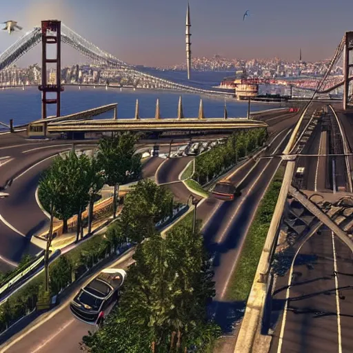 Image similar to istanbul like a gta 5, gta v, hyper realistic, grand theft auto,