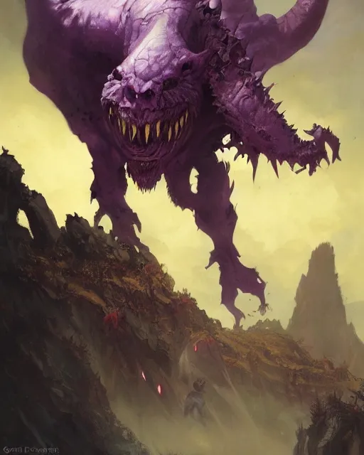 Prompt: cinematic portrait of a one eyed, one horned, flying purple people eater by greg rutkowski and frank frazetta and peter mohrbacher and marc silvestri