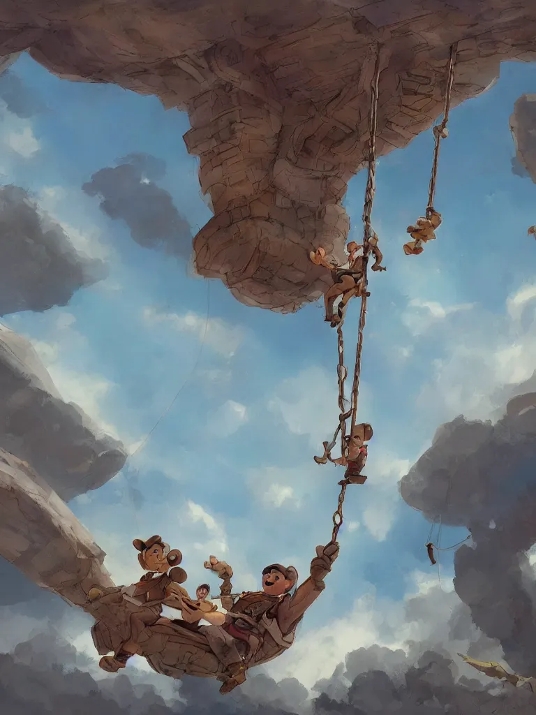 Prompt: swinging to the sky, by disney concept artists, blunt borders, rule of thirds