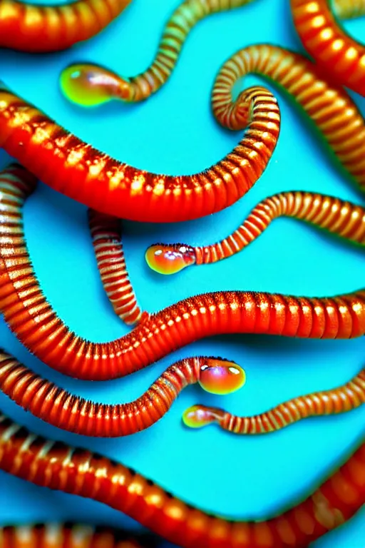 Image similar to high quality close-up photo translucent biomechanic worms! gorgeous orange dots highly detailed hannah yata elson peter cinematic turquoise lighting high quality low angle hd 8k sharp shallow depth of field