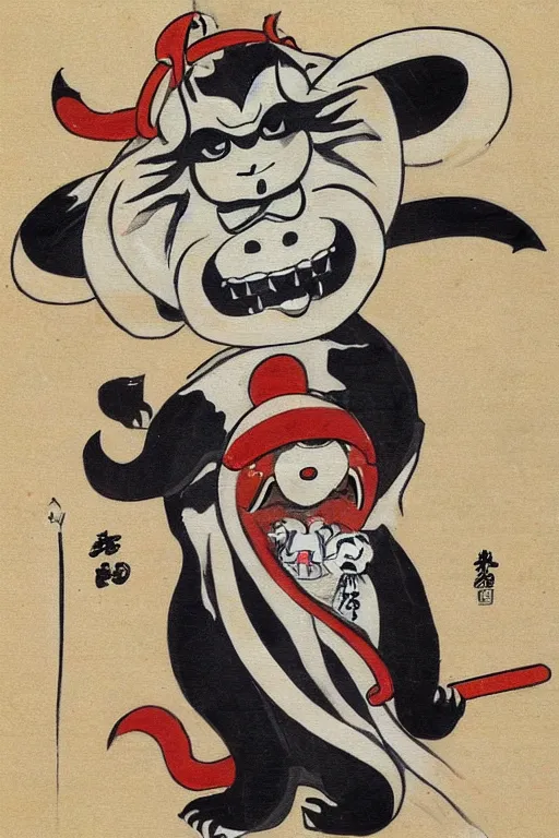 Prompt: baby harp seal as Ibaraki-dōji, scary, terrifying, oni, Japanese painting