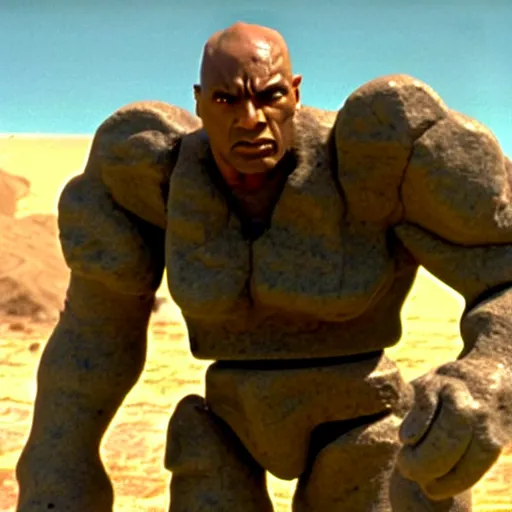 Prompt: the rock as a stone golem, soldier, still from the movie starship troopers