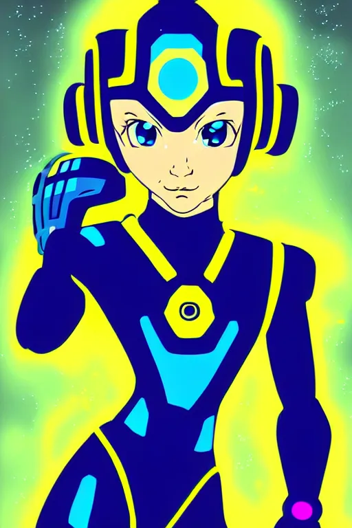 Image similar to Futuristic beautiful female megaman portrait by solarpunk and cyberpunk