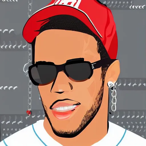 Prompt: the portrait of neymar jr, sunglasses, red backwards cap, mid long hair, vector art, chain, detailed face, high detail, high definiton, ultra realistic,