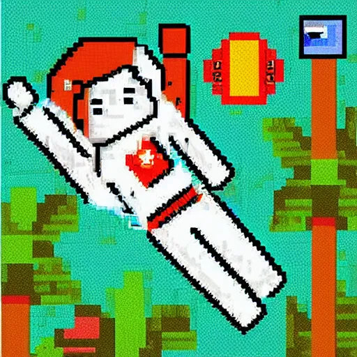 Image similar to an astronaut lounging in a tropical resort in space as pixel art