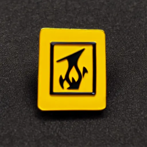 Prompt: a square enamel pin of a caution fire hazard label, smooth curves