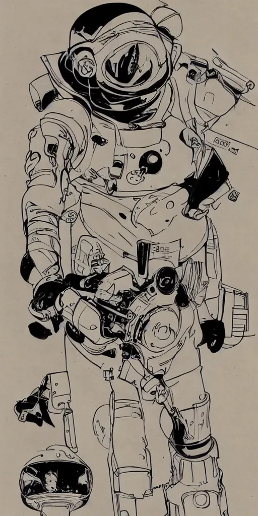 Prompt: sci - fi astronaut suit and helmet, retro futuristic, by mike mignola