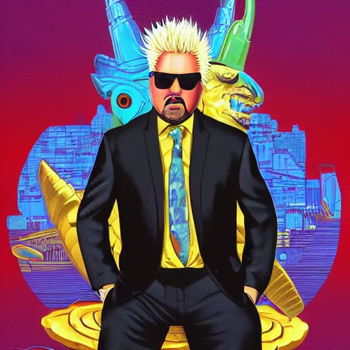 Image similar to Guy Fieri in a suit landscape by Casey Weldon, Maciej Kuciara, 8k ultra high definition, upscaled, perfect composition , golden ratio, image credit nat geo