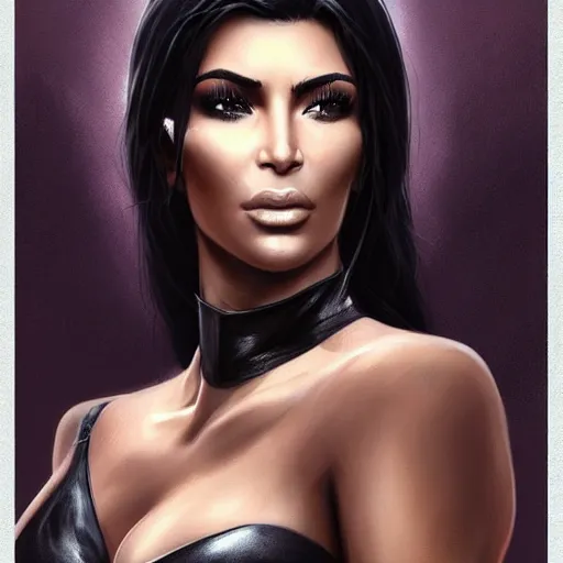 Image similar to unreleased concept art of kim kardashian as a ninja mortal kombat character, expressive pose, intricate, elegant, highly detailed, digital painting, artstation, concept art, smooth, sharp focus, illustration, art by artgerm and greg rutkowski and alphonse mucha