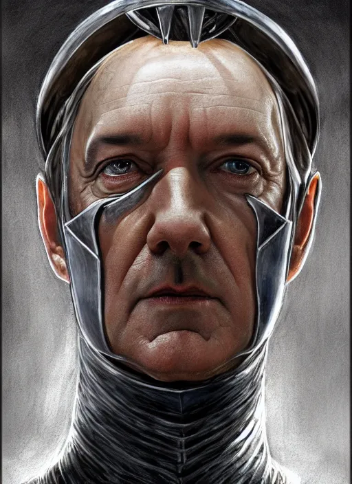 Prompt: armoured kevin spacey as sauron, by alan lee, lord of the rings, smooth, detailed terrain, oil painting, matte painting, concept art, trending on artstation, promotional artwork, film still, elegant, photorealistic facial features, intricate, detailed face, cinematic lighting