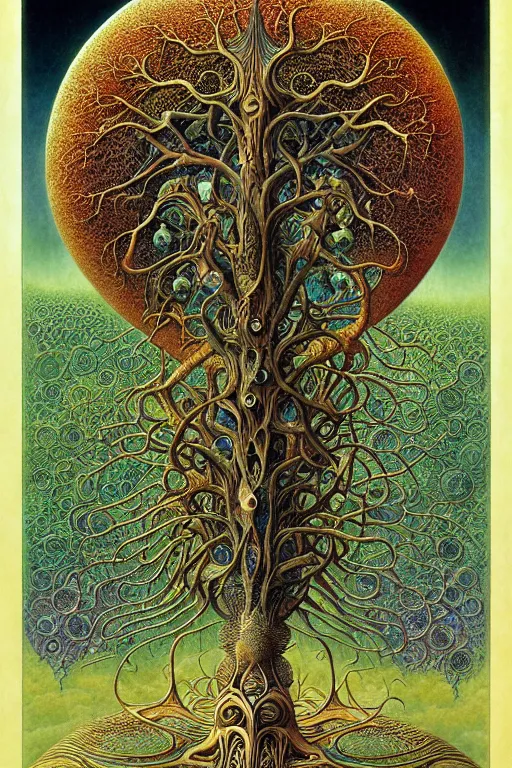 Image similar to tree of life by roger dean and andrew ferez, art forms of nature by ernst haeckel, divine chaos engine, symbolist, visionary, art nouveau, botanical fractal structures, organic, detailed, realistic, surreality