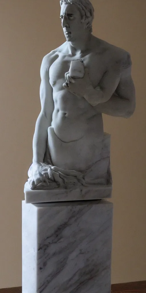 Image similar to beautiful marble statue of Nicolas Cage