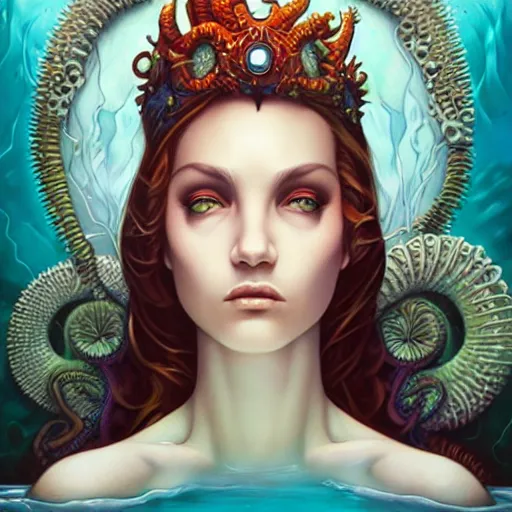 Prompt: underwater queen portrait lovecraft lovecraftian, Pixar style, by Tristan Eaton Stanley Artgerm and Tom Bagshaw.