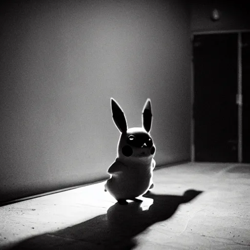 Image similar to pikachu in the backrooms, liminal spaces, dramatic lighting, dark and moody