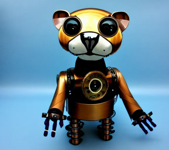 Prompt: futuristic steampunk ferret - shaped pet - robot, steampunk ferret - robot, borderlands - inspired ferret - shaped robot pet